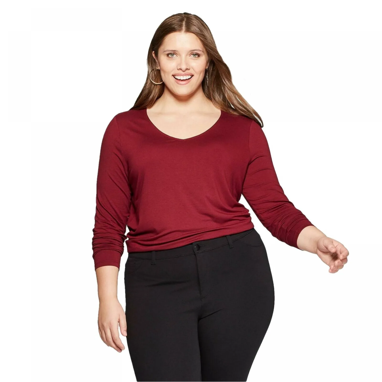 Ava & Viv Women's Plus Size Long Sleeve V-Neck T-Shirt
