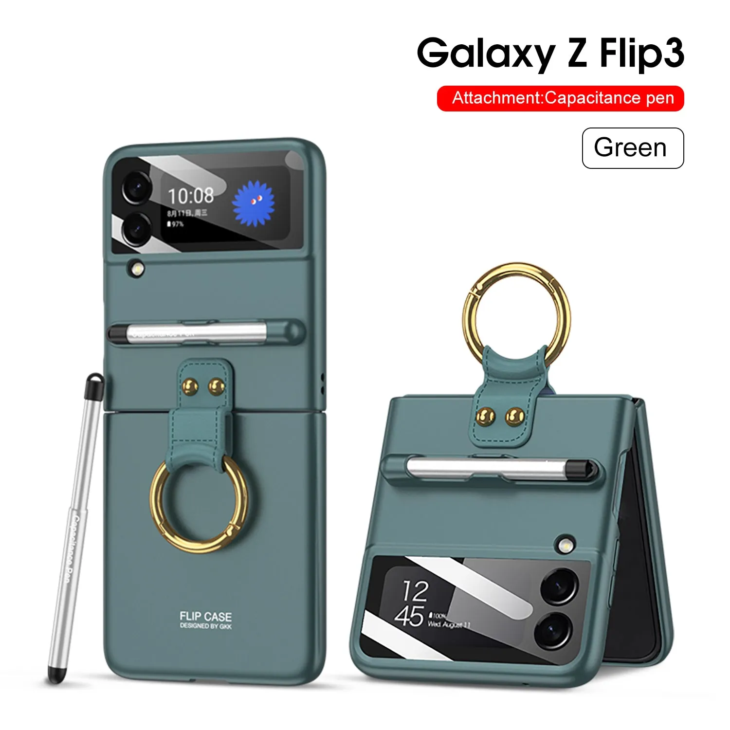 Capacitance Pen Plastic Cover For Samsung Galaxy Z Flip 3 5G Case Finger-Ring Back Screen Protector Cover For Galaxy Z Flip3