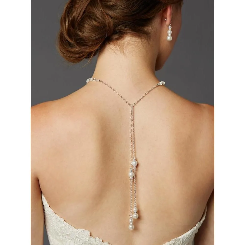 Handmade Adjustable Pearl Back Necklace with Lariat Dangles -