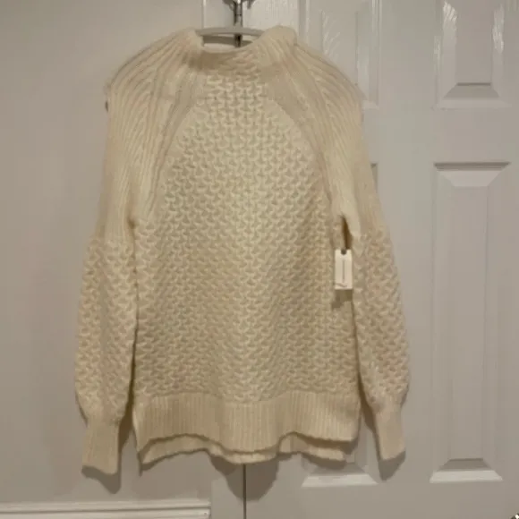 NWT Anthropologie Tunic Winter White Cable Sweater Bia Mock Alpaca