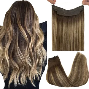 Ombre Chocolate Brown to Honey Blonde Flip in Halo Hair Extensions