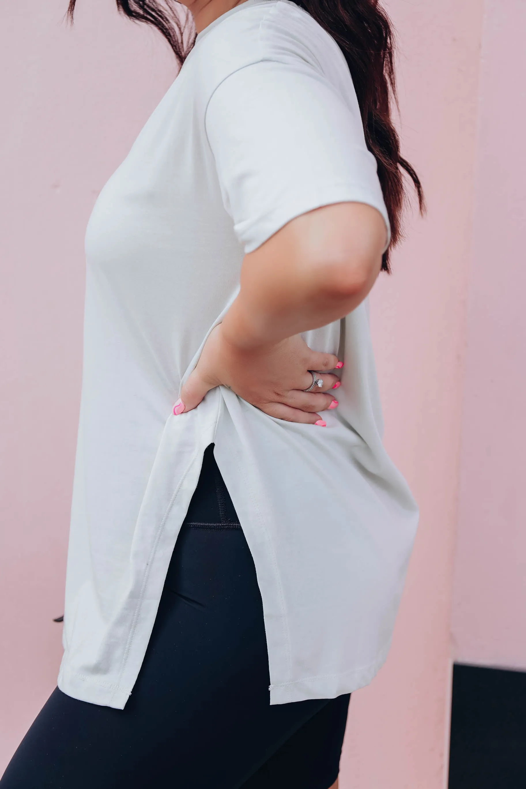 Pearl Gray Slit Side Tee Shirt